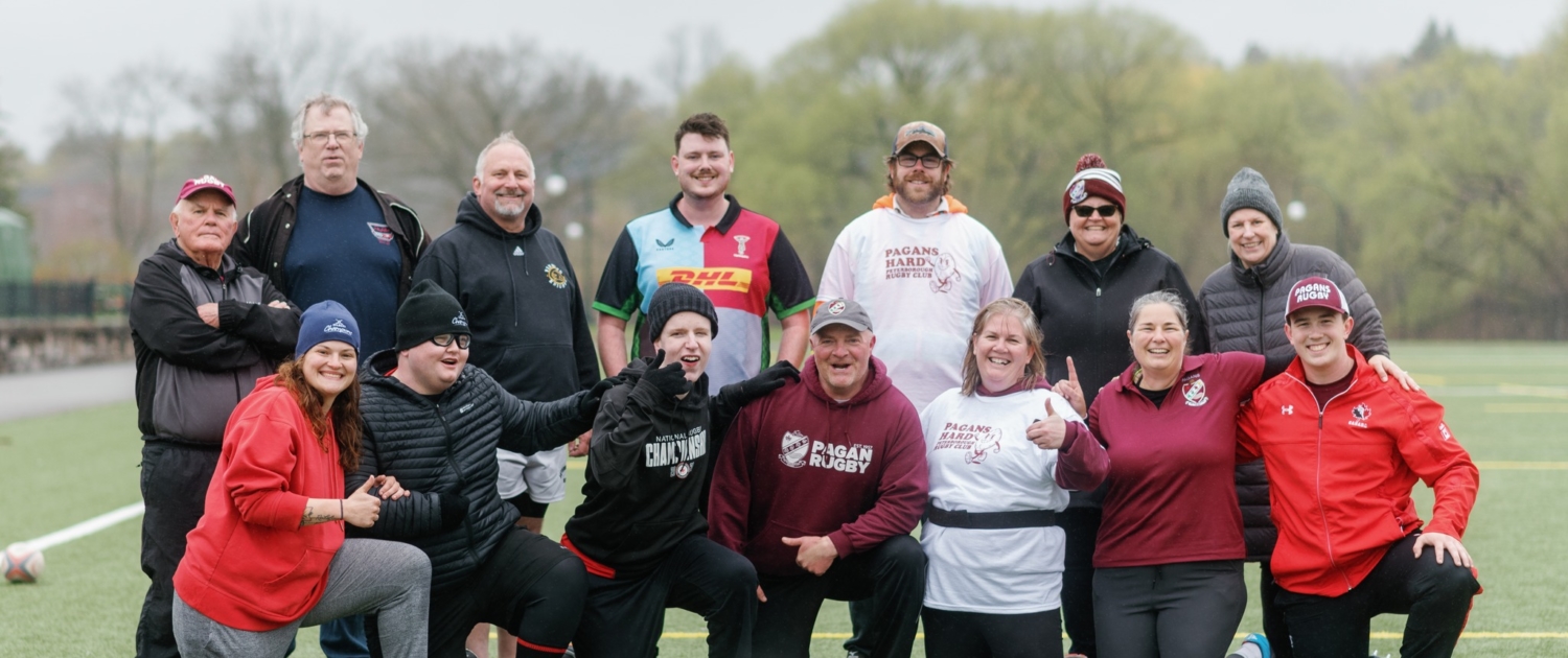 Group photo of Peterborough Rugby Club members on Try Rugby day.